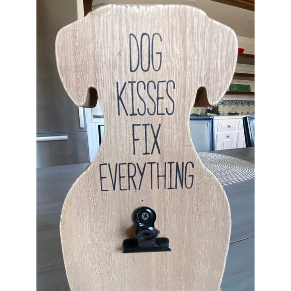 Dog Kisses Fix Everything Wooden Dog Shape Photo Clip Holder Rustic Home Decor - Picture 2 of 4